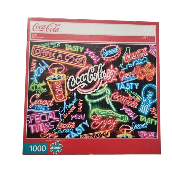 Lot of 2 Buffalo Games 1000 piece Coca Cola Jigsaw Puzzles Coca Cola Bears Neon - Picture 2 of 7